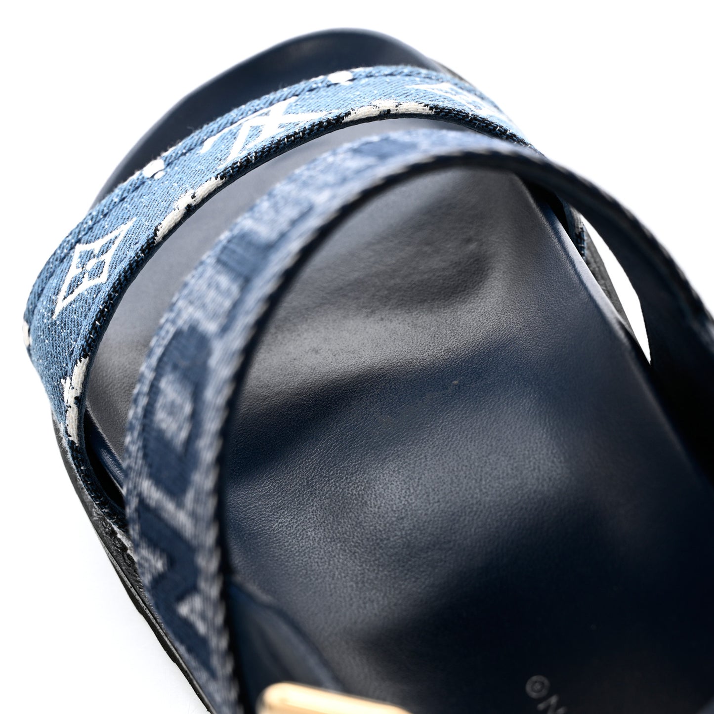 Monogram Denim Paseo Flat Comfort Sandals 37.5 Navy Blue