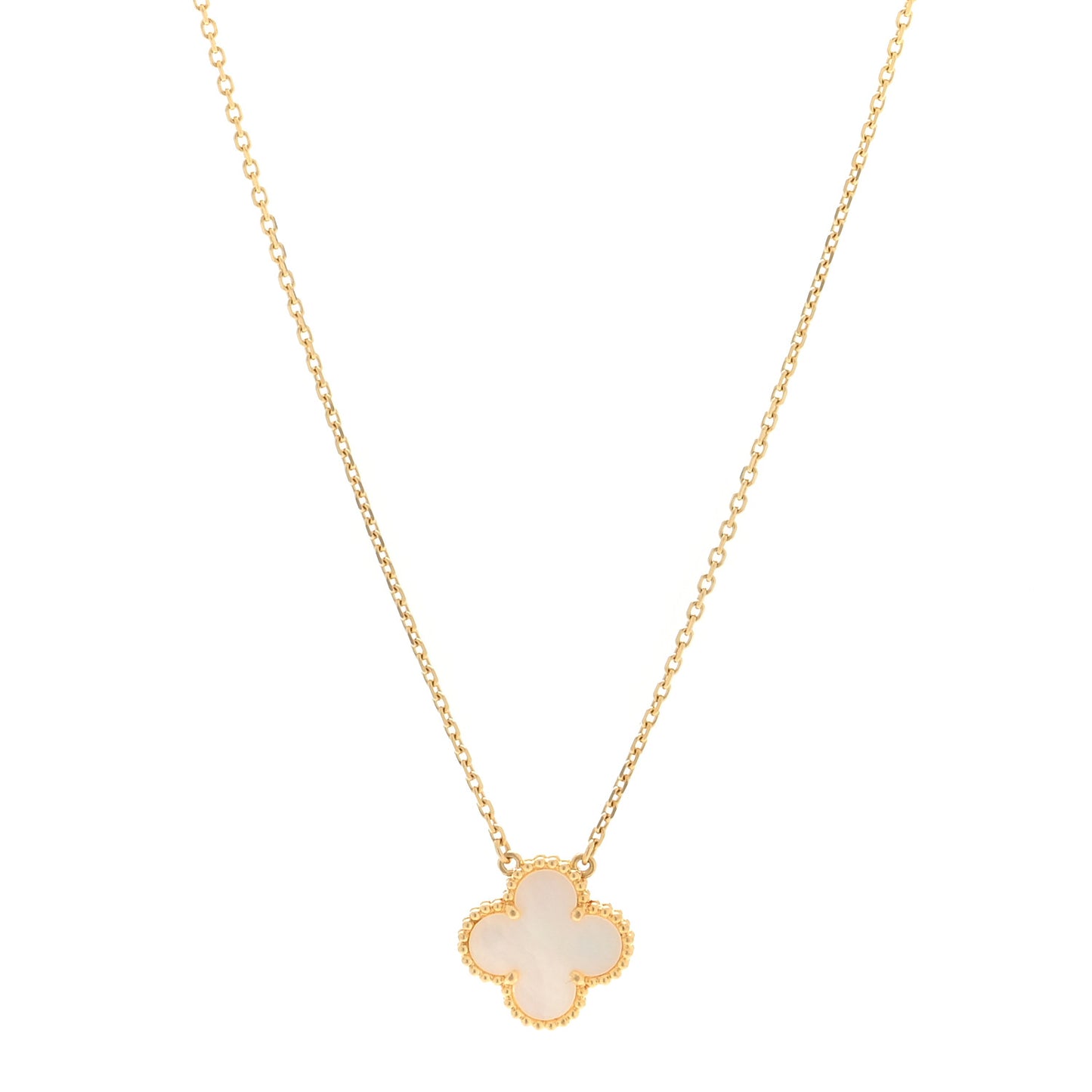 18K Yellow Gold Mother of Pearl Vintage Alhambra Pendant Necklace