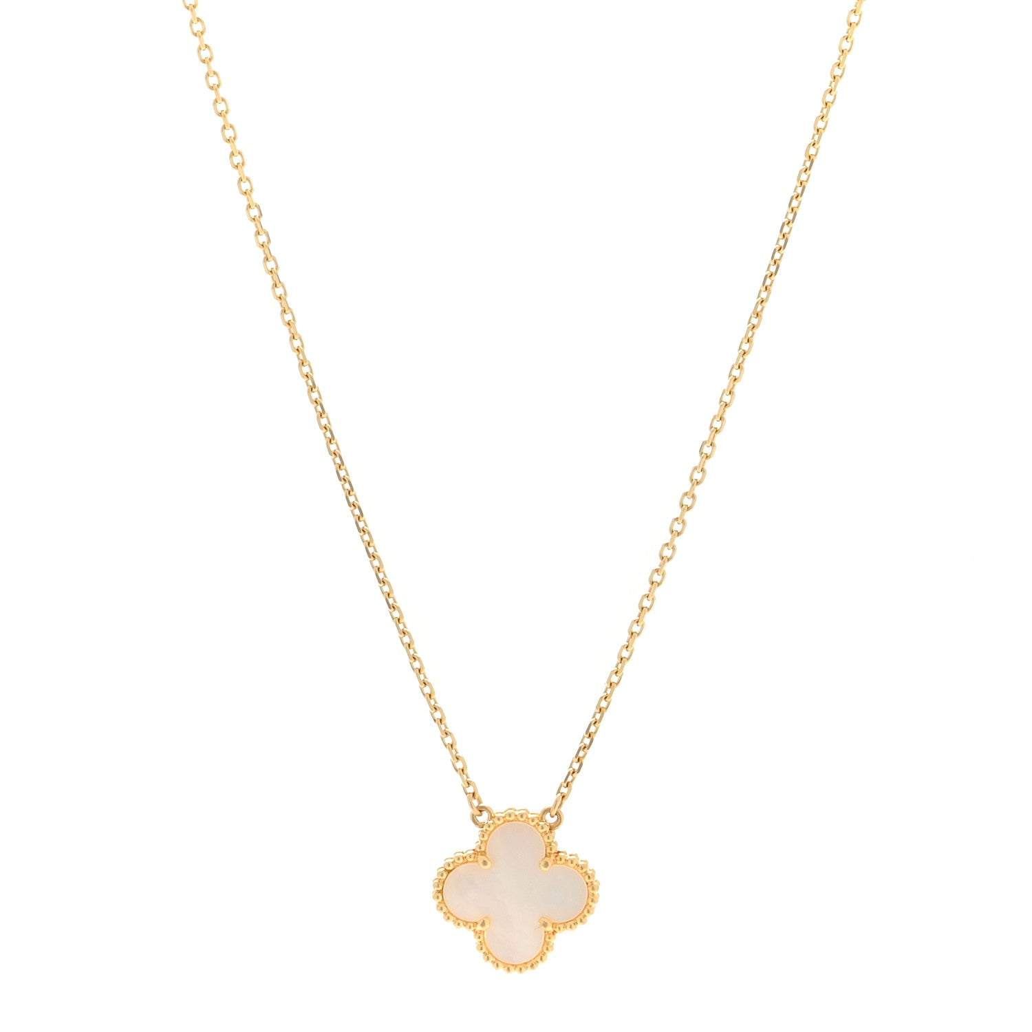 Van Cleef & Arpels 18K Yellow Gold Mother of Pearl Vintage Alhambra Pendant Necklace 1 of 4