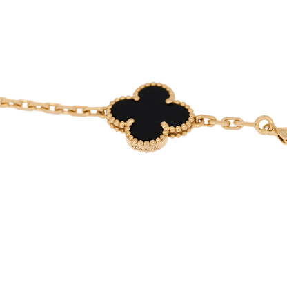 Van Cleef & Arpels 18K Yellow Gold Black Onyx 20 Motifs Vintage Alhambra Necklace 5 of 6