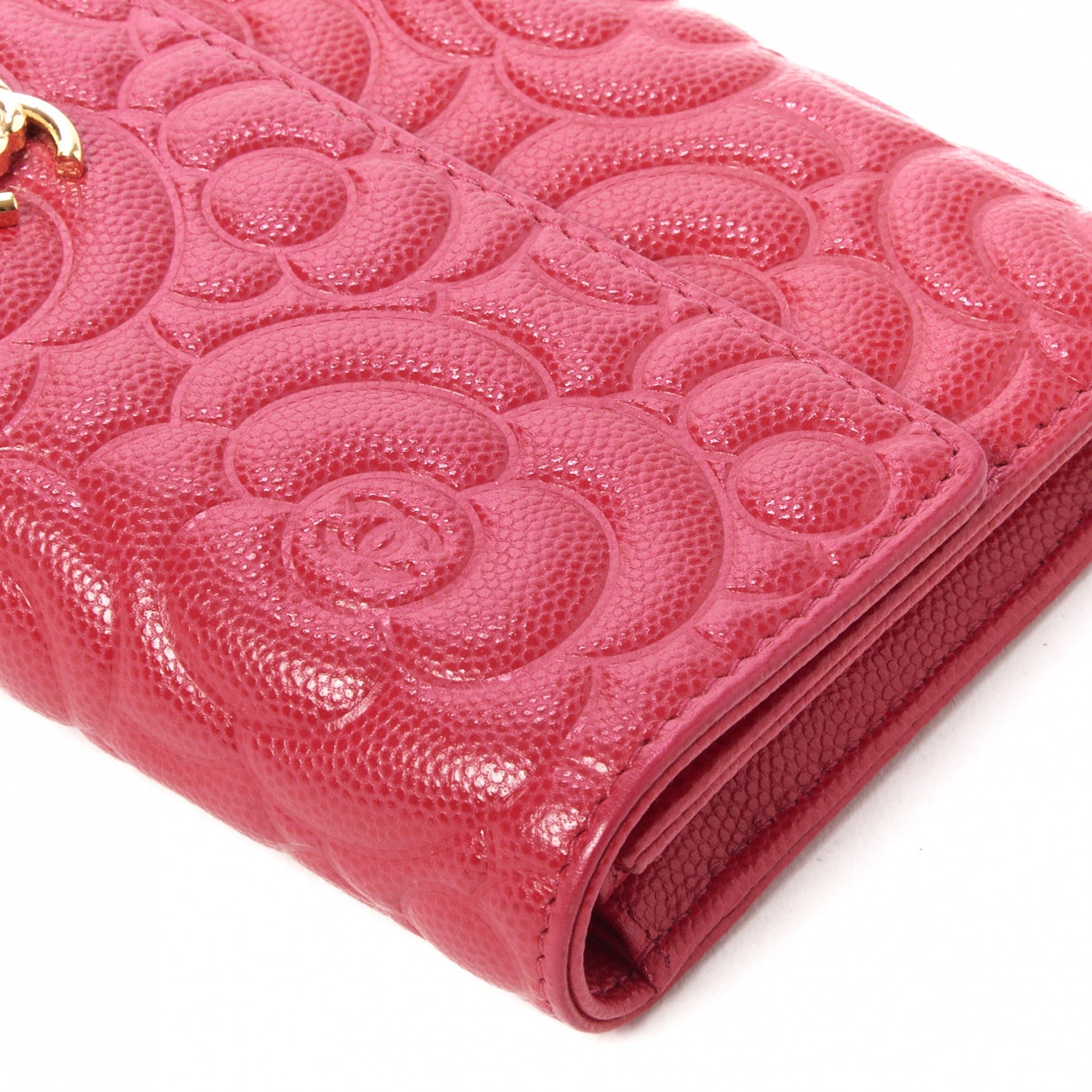 Chanel Caviar Camellia Embossed Flap Wallet Fuschia 4 of 9