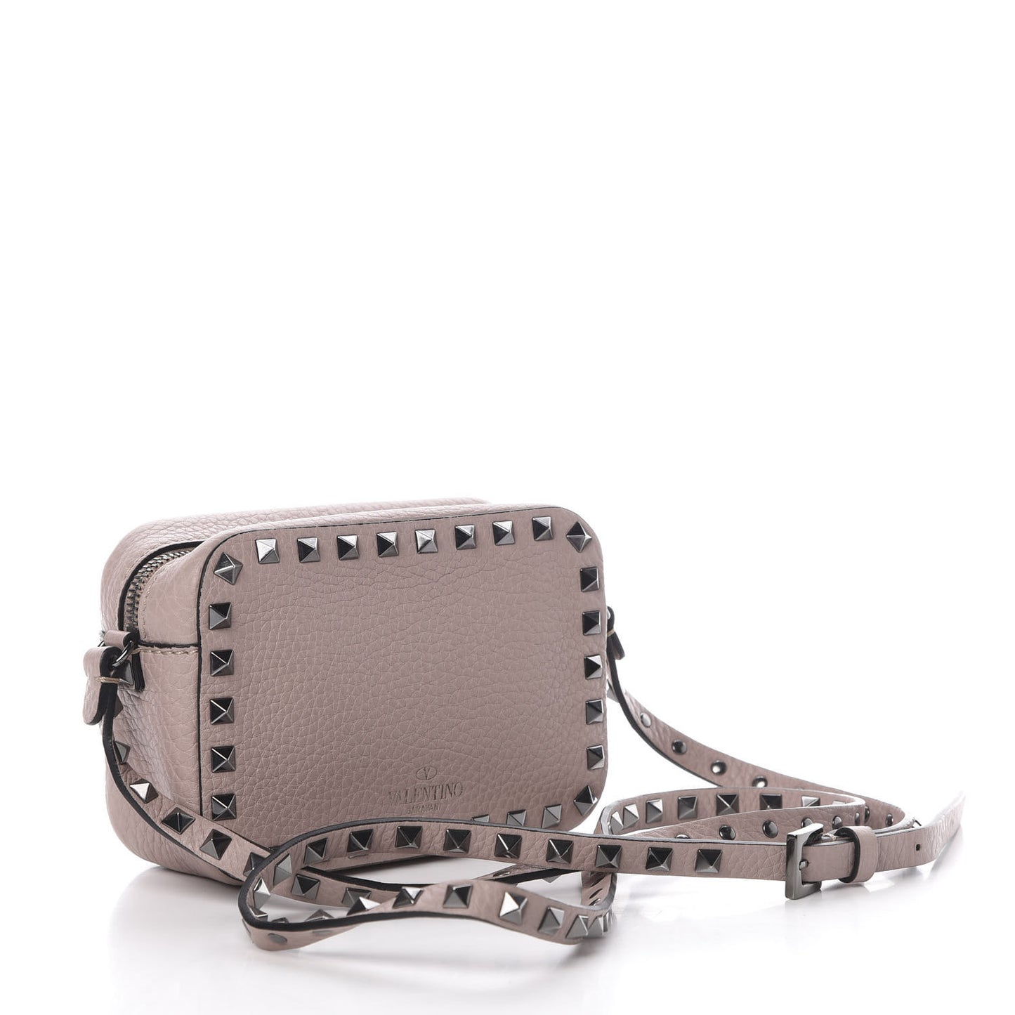 Grained Calfskin Small Rockstud Flap Pocket Camera Crossbody Bag Poudre