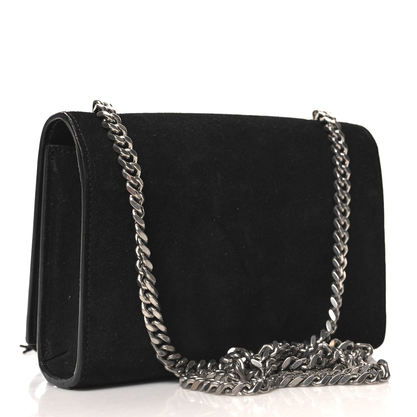 Suede Fringe Chain Small Monogram Satchel Black