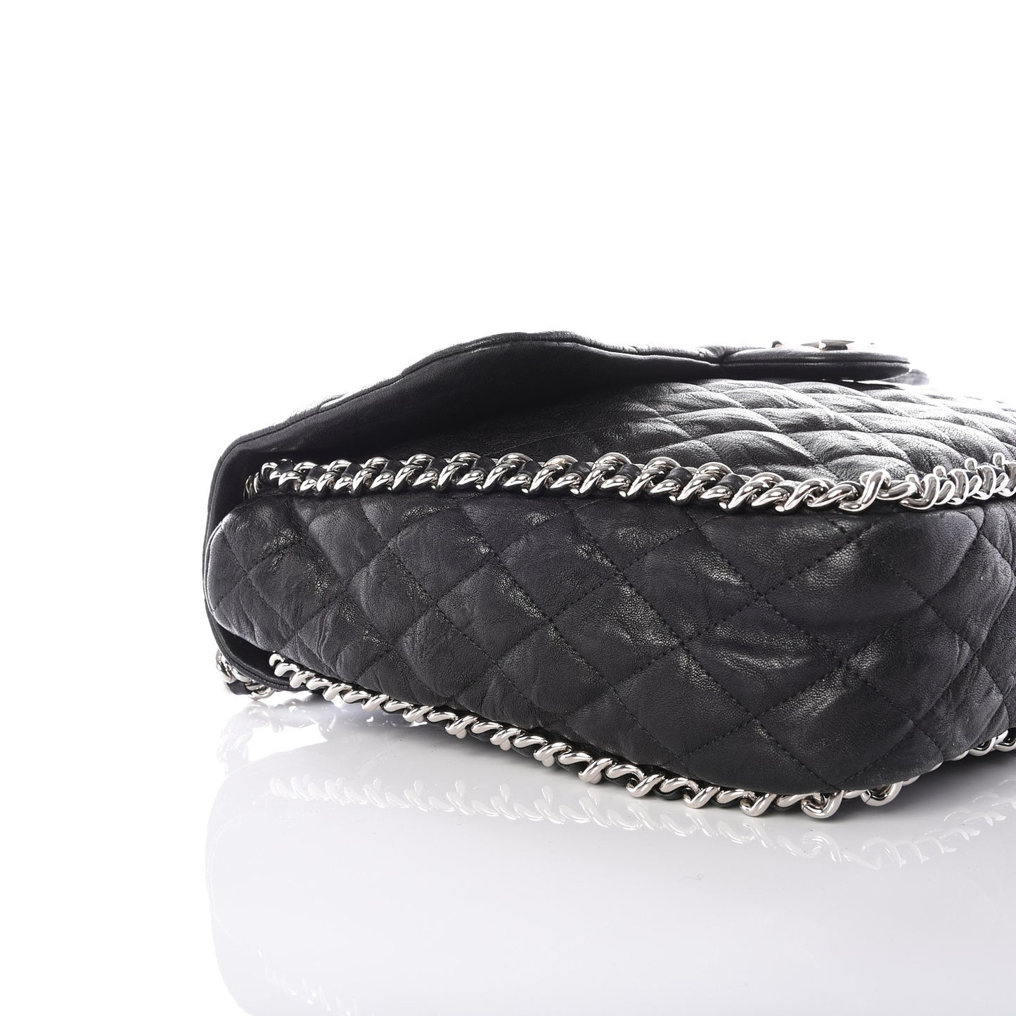 Washed Lambskin Quilted Maxi Chain Around Flap Black