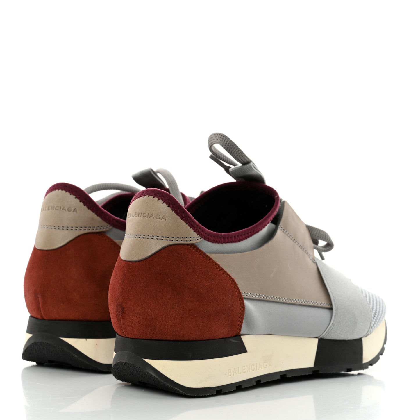 Mesh Calfskin Neoprene Suede Womens Race Runner Sneakers 38 Gris Bois de Rose