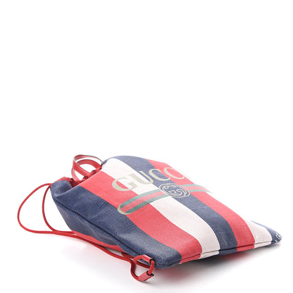 Gucci Canvas Logo Sylvie Stripe Drawstring Backpack Red 3 of 8