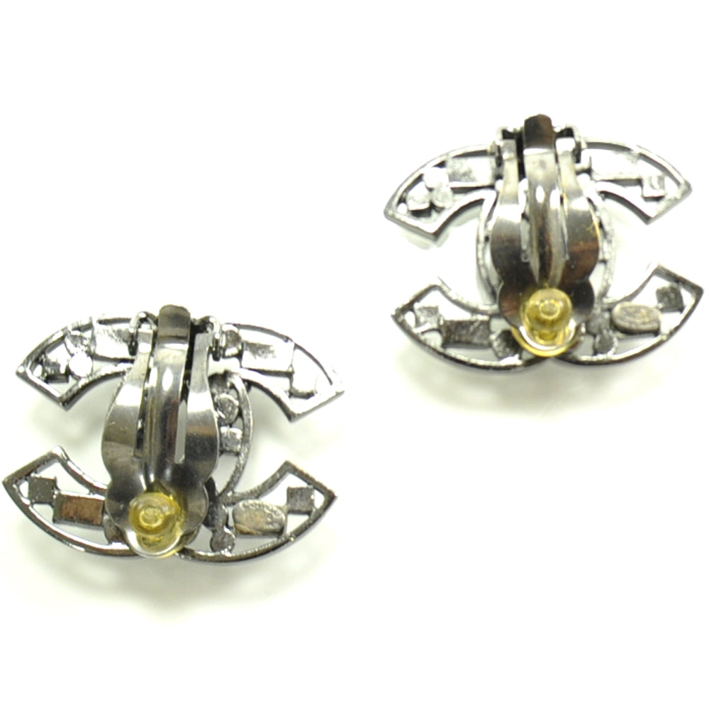 Crystal Pearl CC Clip On Earrings Silver