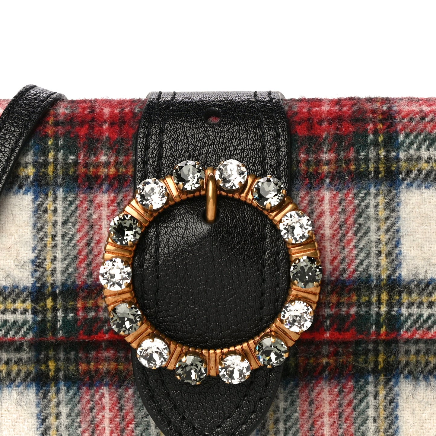 Wool Plaid Crystal Embellished Shoulder Bag Blue