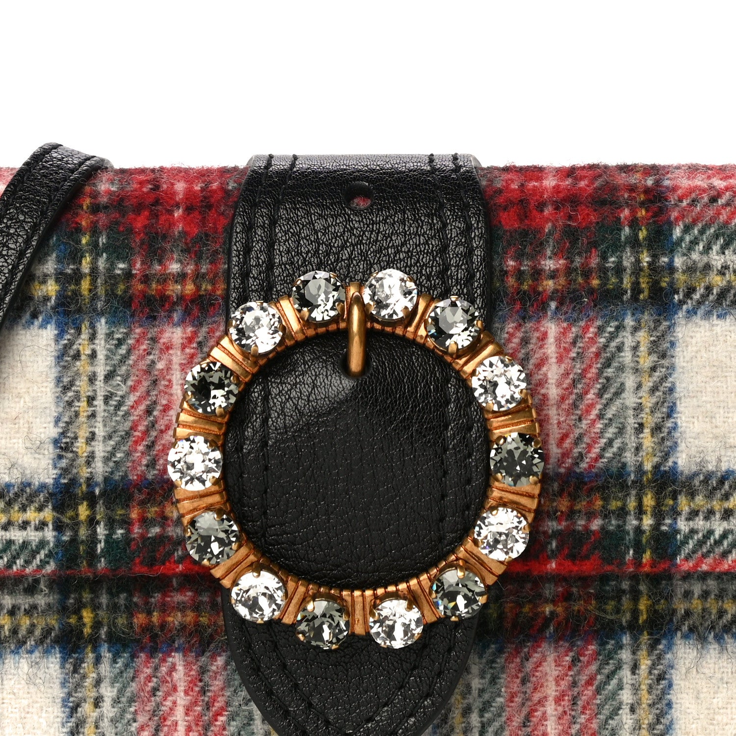 Miu Miu Wool Plaid Crystal Embellished Shoulder Bag Blue 8 of 10