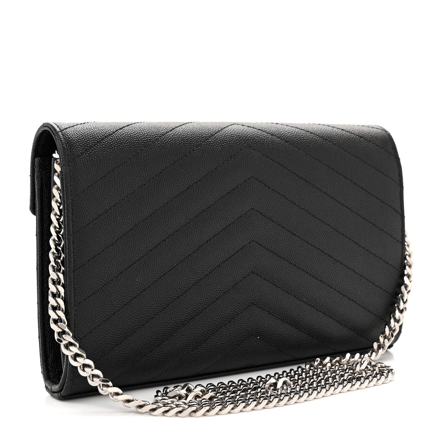 Grain De Poudre Matelasse Chevron Monogram Chain Wallet Black