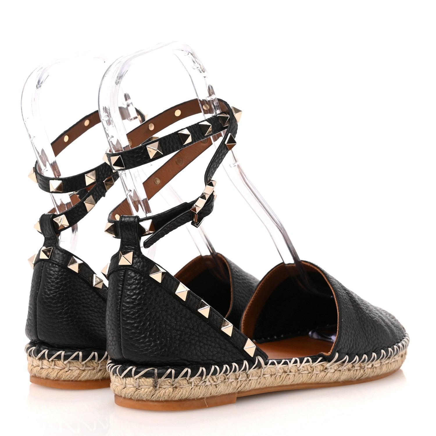 Valentino Garavani Grained Calfskin Rockstud Ankle Wrap Espadrille 20mm Flats 39 Black Light Cuir Natural 5 of 14