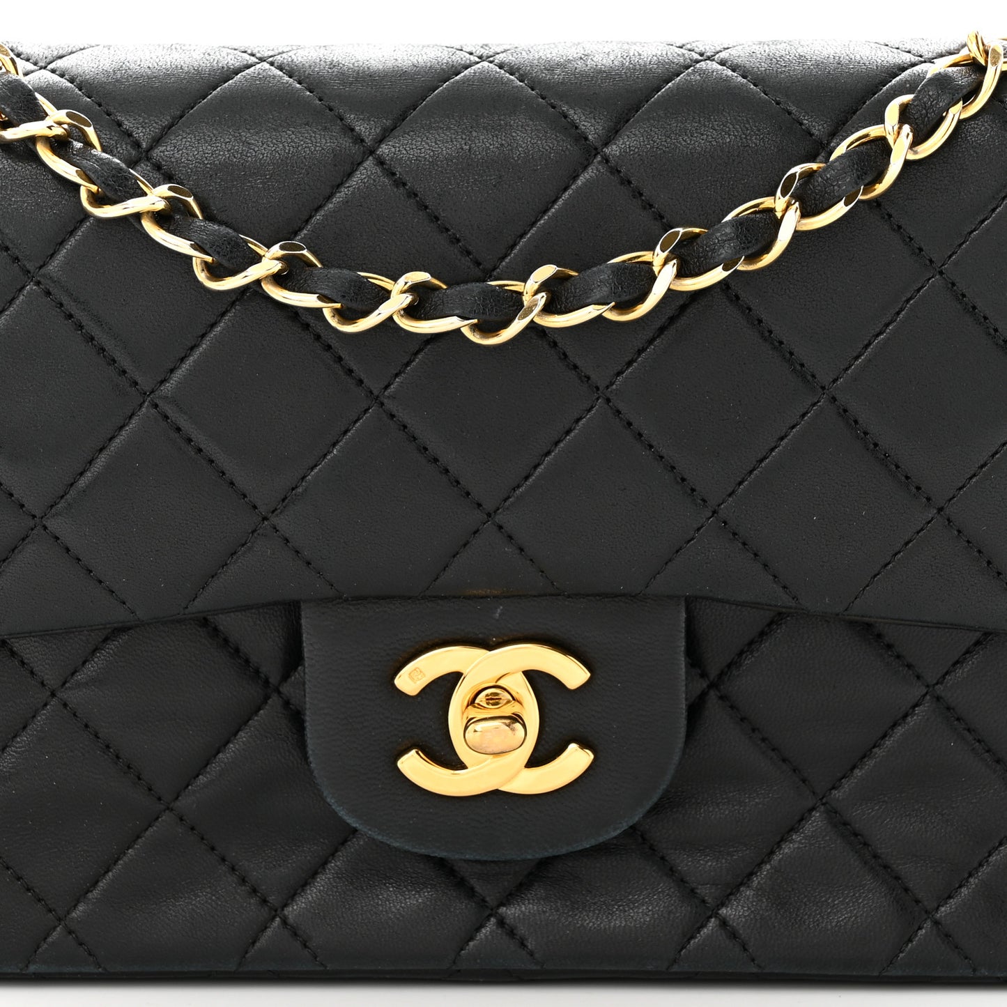 Lambskin Quilted Small Double Flap Black