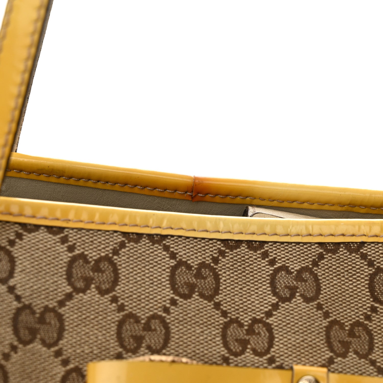 Gucci GG Monogram Patent Oliver Pug Tote Yellow Beige 15 of 21