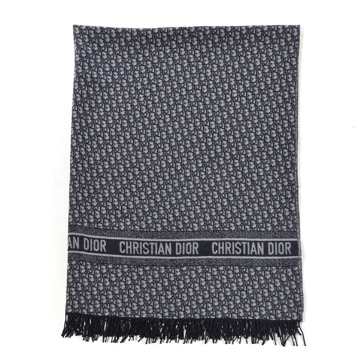 Christian Dior Cashmere Wool CD Oblique Throw Blanket Blue 1 of 4