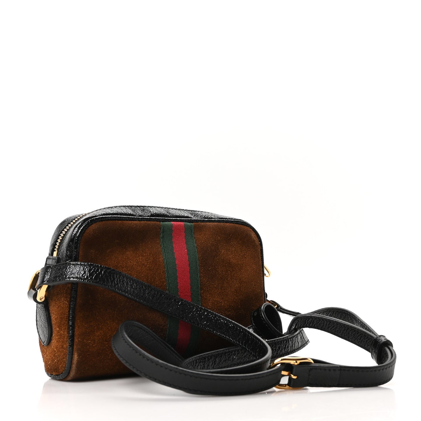 Suede Patent Web Mini Ophidia Shoulder Bag Nocciola Black