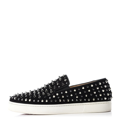 Christian Louboutin Veau Velours Studded Womens Slip On Sneakers 38 Black 1 of 9