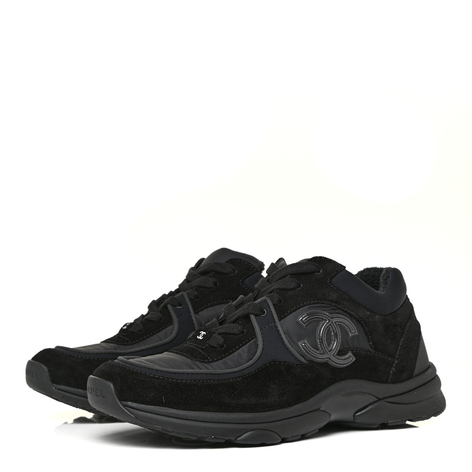 Chanel Nylon Calfskin Suede Calfskin CC Sneakers 39.5 Black 3 of 14
