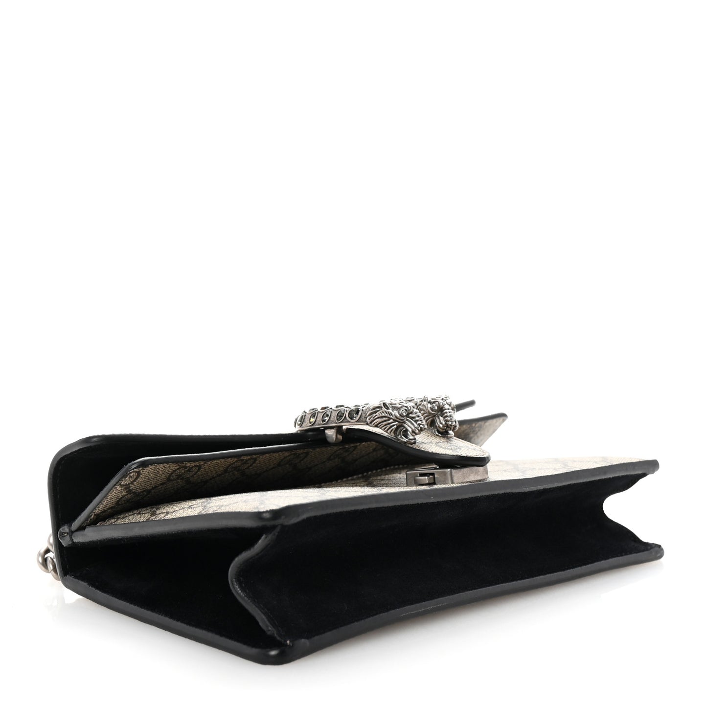 GG Supreme Monogram Suede Crystal Small Dionysus Shoulder Bag Beige Ebony Black