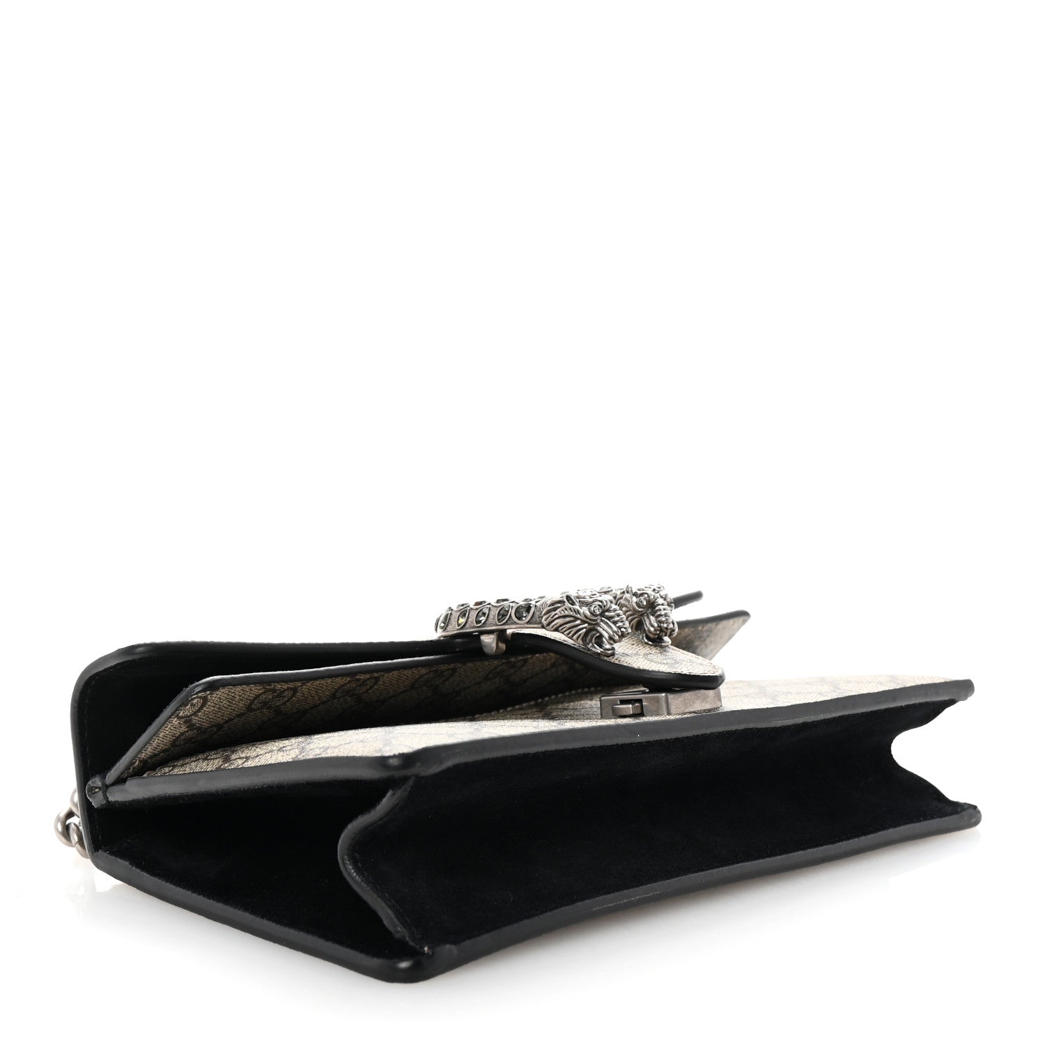 Gucci GG Supreme Monogram Suede Crystal Small Dionysus Shoulder Bag Beige Ebony Black 4 of 10