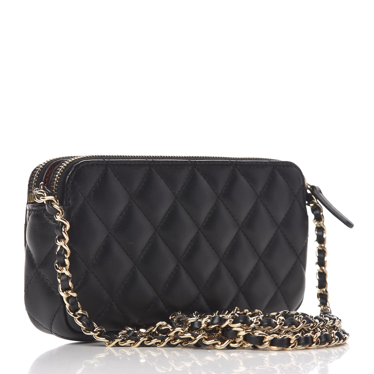 Lambskin Quilted Small Clutch With Chain Black
