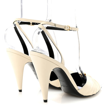 Saint Laurent Calfskin Alma 95 Ring Pumps 37 Pearl Navy 5 of 9