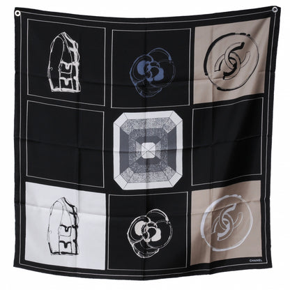 Chanel Silk Jacket Camellia CC Iconic Symbols Scarf 2 of 7