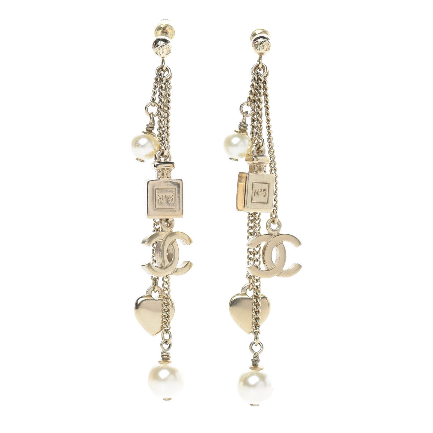 Pearl CC Charm Drop Earrings Gold