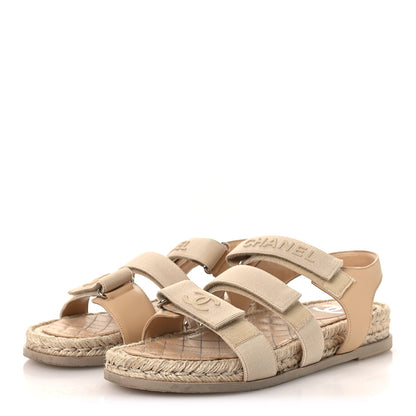 Chanel Stretch Fabric Lambskin CC Flat Sandals 39 Beige 4 of 12