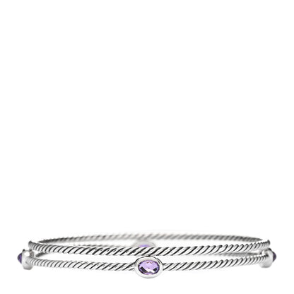 David Yurman Sterling Silver Amethyst Color Classics Cable Bangle Bracelet Set of 2 1 of 3