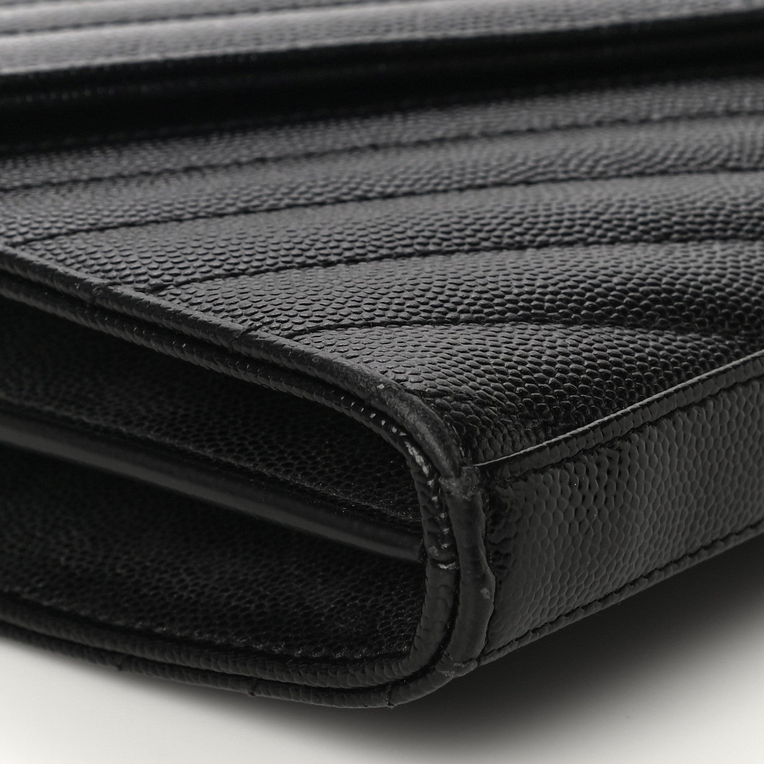 Saint Laurent Grain De Poudre Matelasse Chevron Monogram Chain Wallet Black 9 of 12