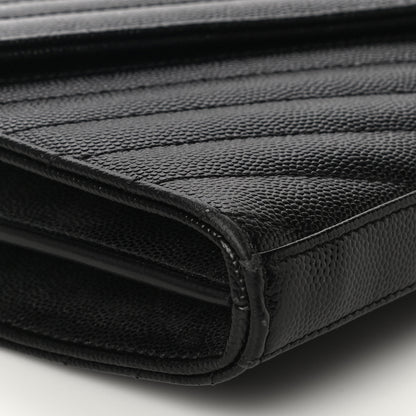 Saint Laurent Grain De Poudre Matelasse Chevron Monogram Chain Wallet Black 9 of 12