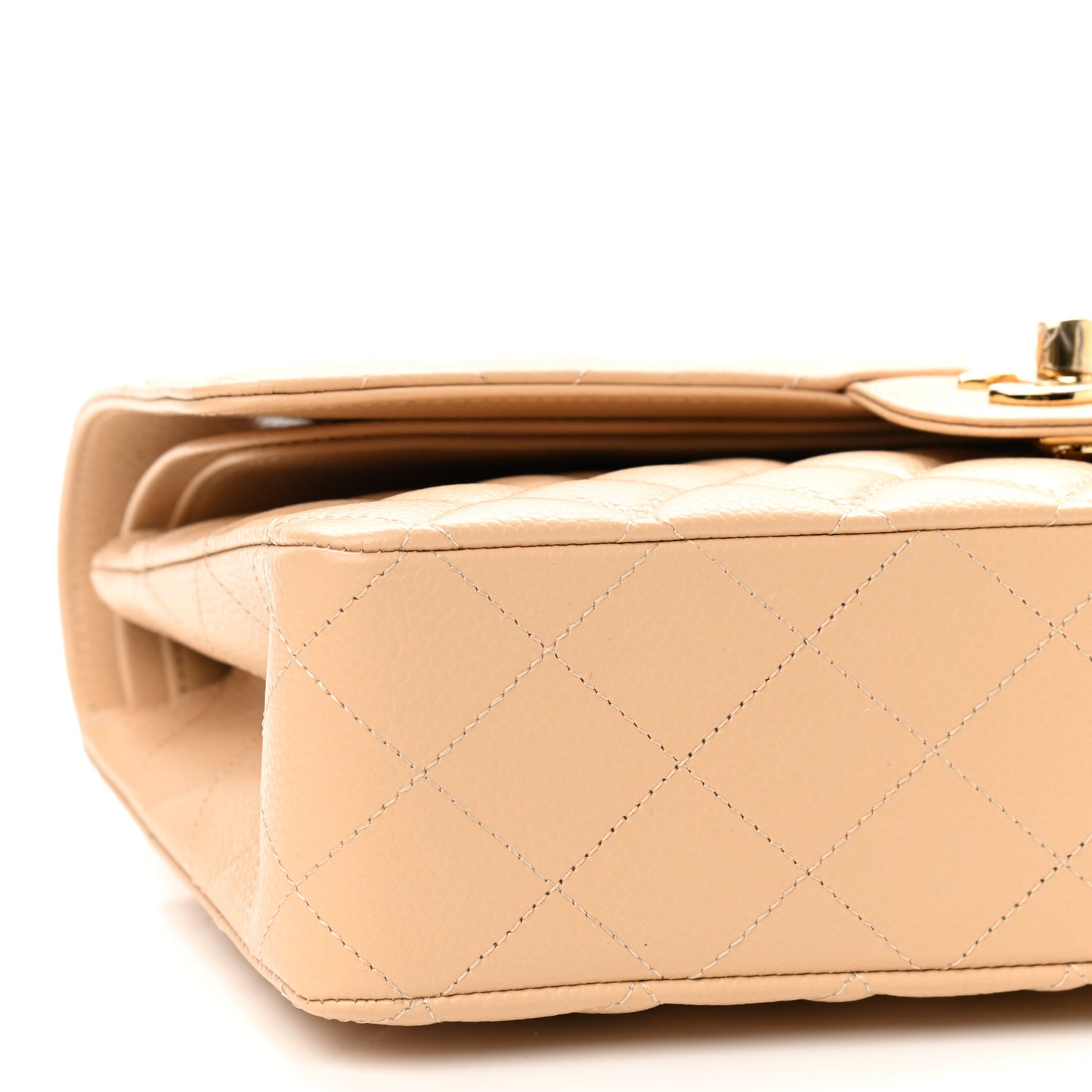 Caviar Quilted Medium Double Flap Beige