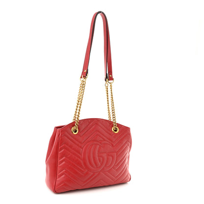Gucci Calfskin Matelasse Medium GG Marmont Open Top Shoulder Bag Hibiscus Red 3 of 11