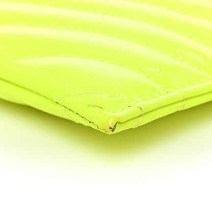 Saint Laurent Patent Grain De Poudre Matelasse Chevron Monogram Bill Pouch Neon Yellow 9 of 13