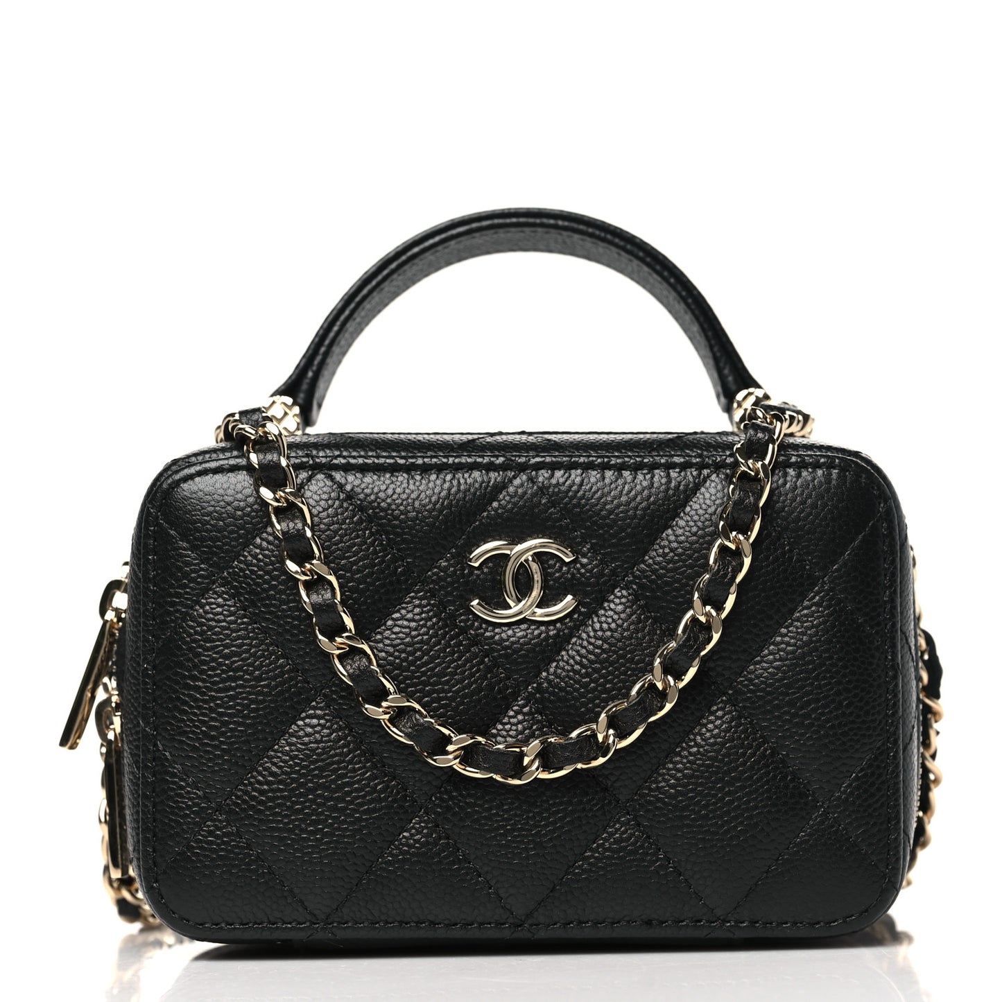 Caviar Quilted Small Top Handle Vanity Case Black