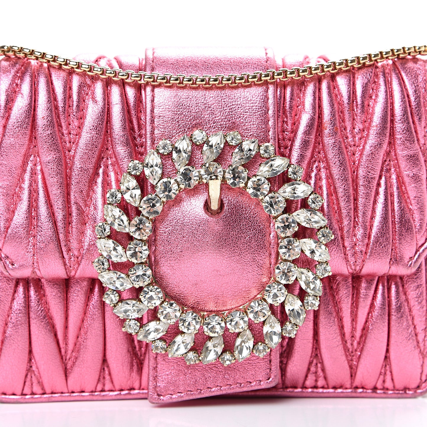 Metallic Nappa Matelasse Crystal Embellished Lady Crossbody Pink