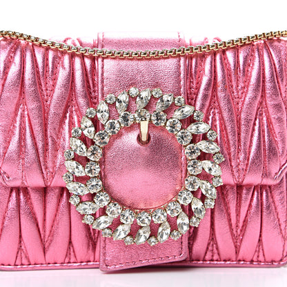 Miu Miu Metallic Nappa Matelasse Crystal Embellished Lady Crossbody Pink 10 of 12