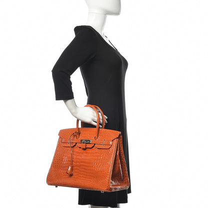 Hermes Shiny Porosus Crocodile Birkin 35 Orange 2 of 33