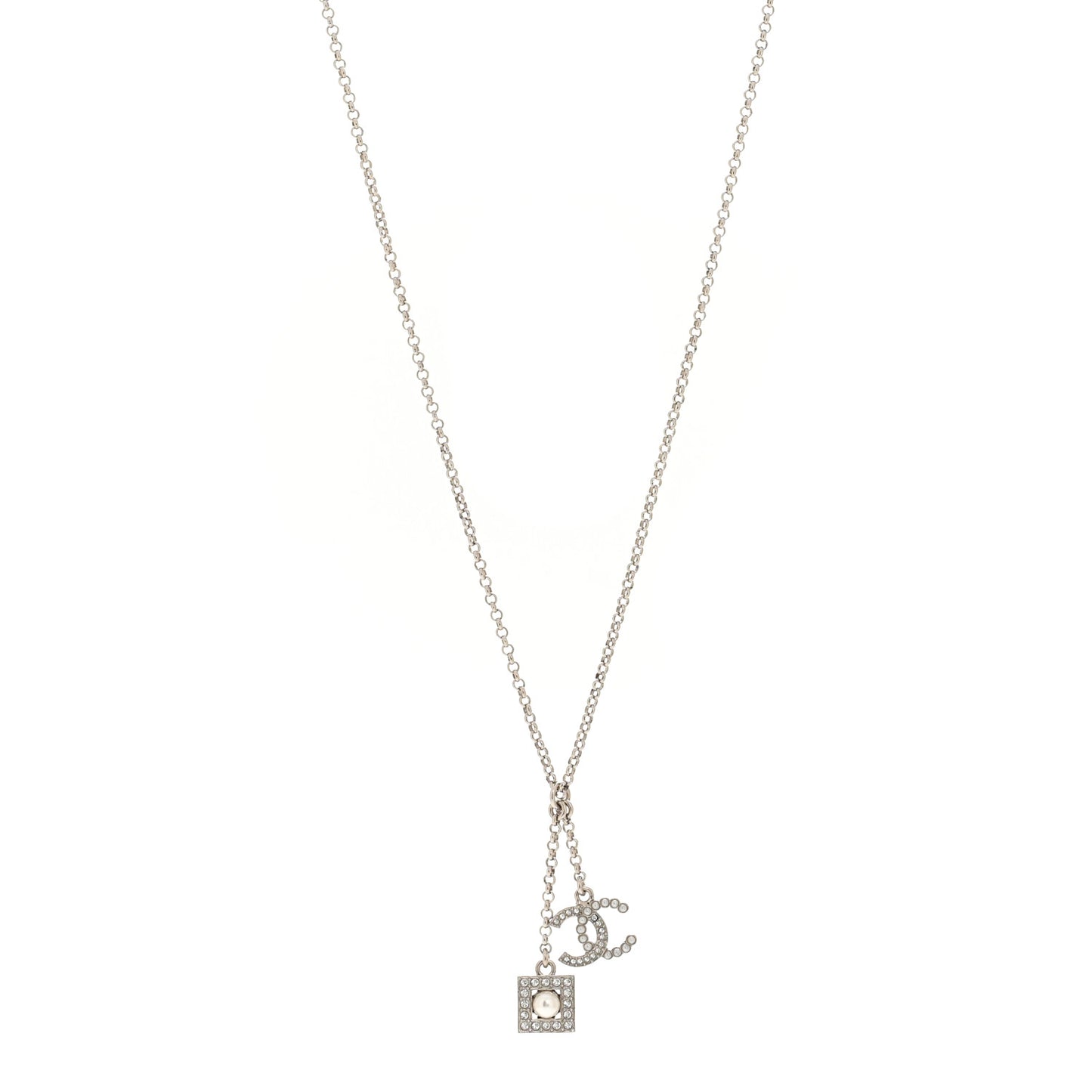 Ruthenium Crystal Square CC Lariat Necklace