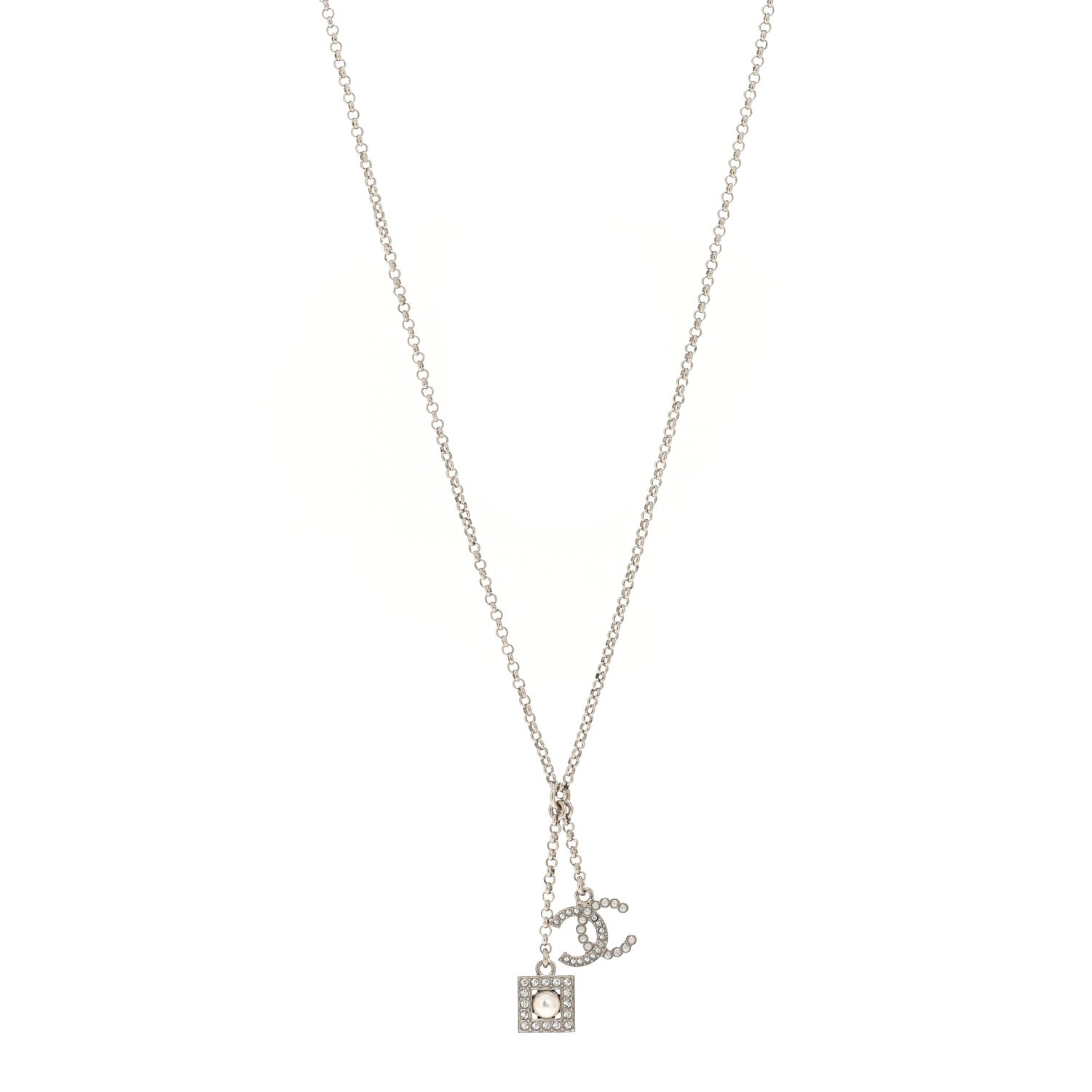 Chanel Ruthenium Crystal Square CC Lariat Necklace 1 of 6