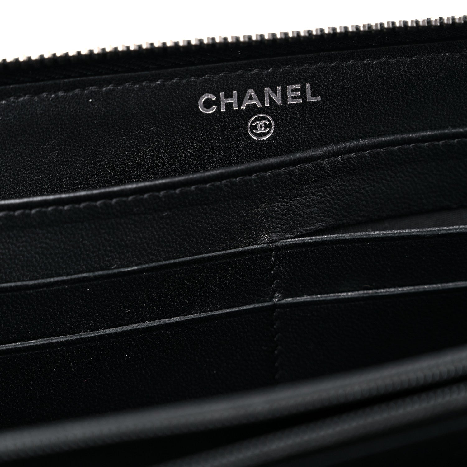 Chanel Lambskin Camellia Embossed Large Zip Around Gusset Wallet Black White 13 of 18