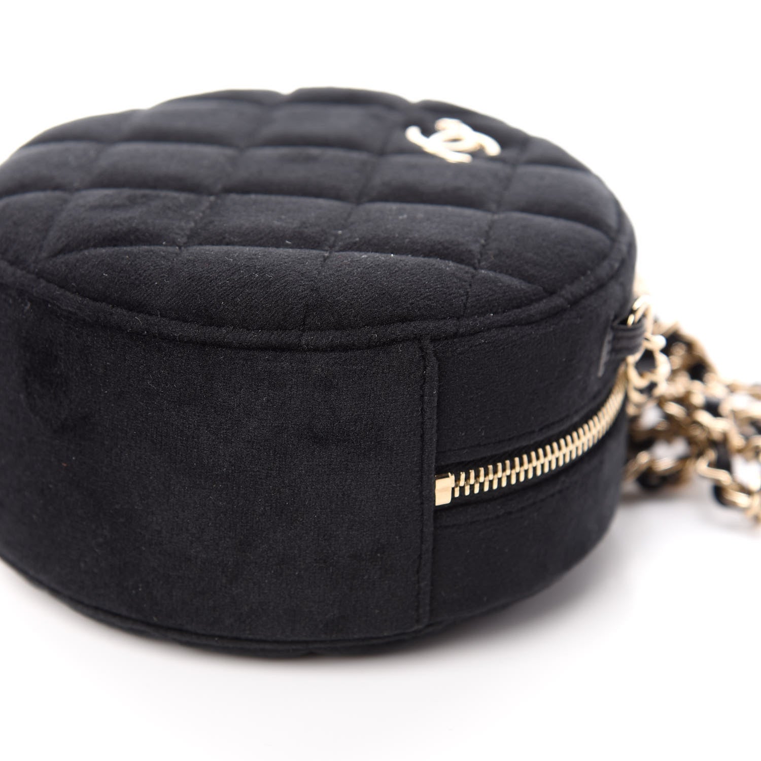 Chanel Velvet Quilted Pearl Crush Round Clutch With Chain Black 9 of 10