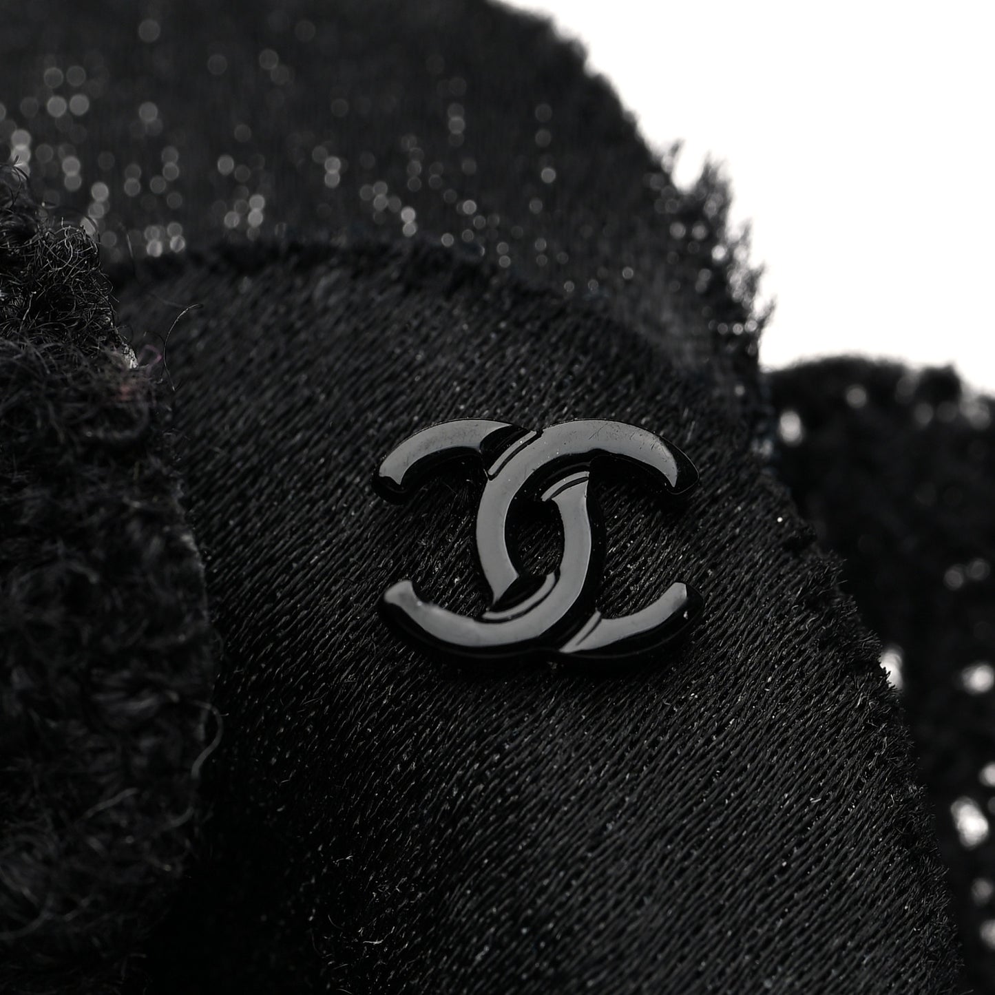 Tweed Fabric Camellia Pin Brooch Black
