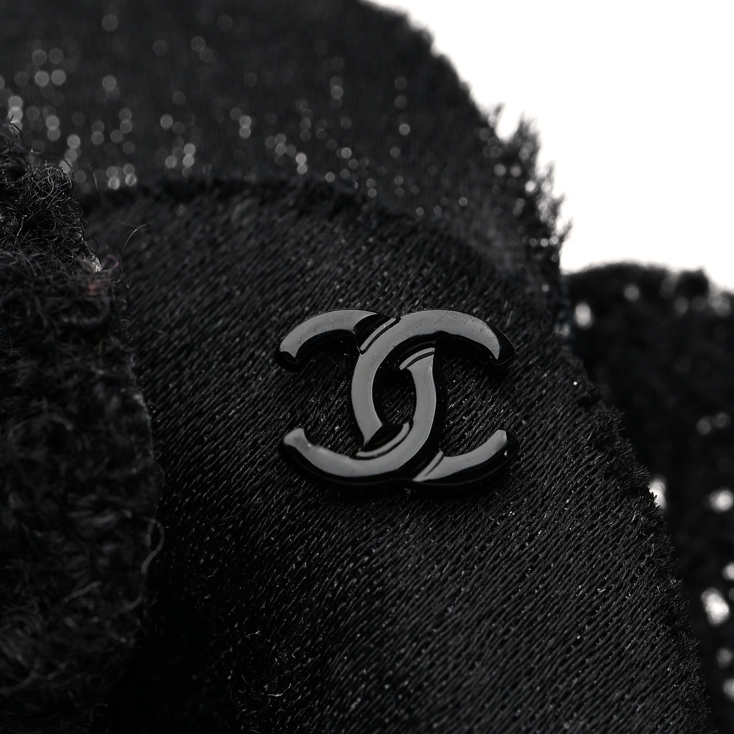 Chanel Tweed Fabric Camellia Pin Brooch Black 3 of 3