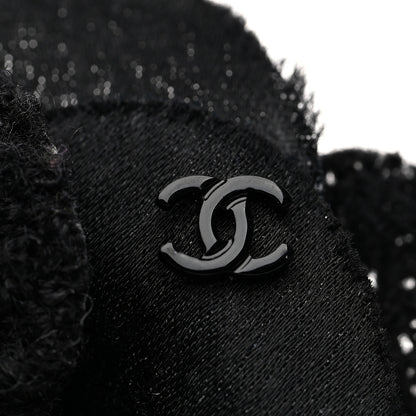 Chanel Tweed Fabric Camellia Pin Brooch Black 3 of 3