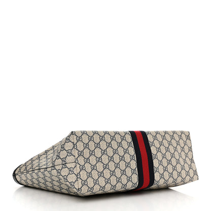 Gucci GG Supreme Monogram Textured Calfskin Web Medium Ophidia Shopping Tote Beige Blue 4 of 10