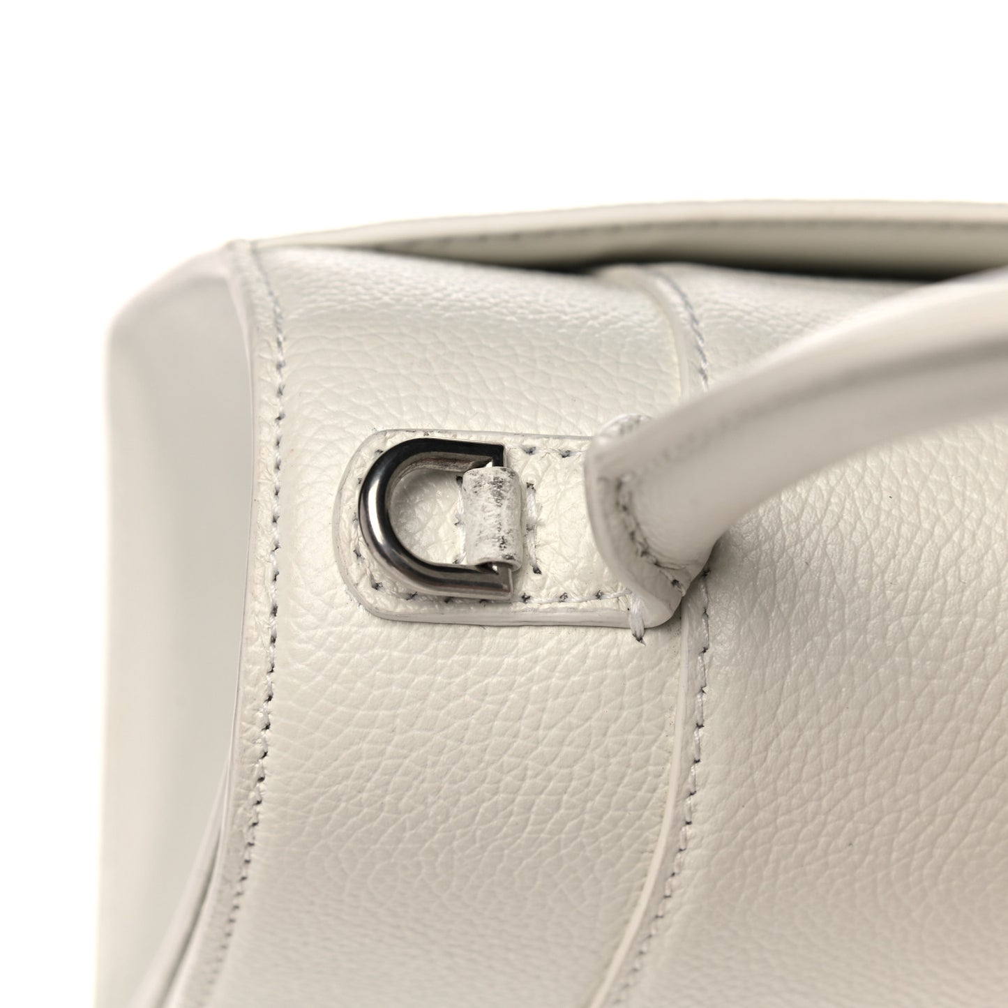 Grained Calfskin Small Hourglass Top Handle Bag White