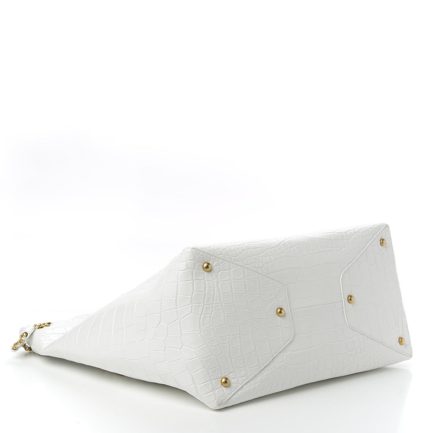 Calfskin Crocodile Embossed Large Cocodile Shopping Tote White