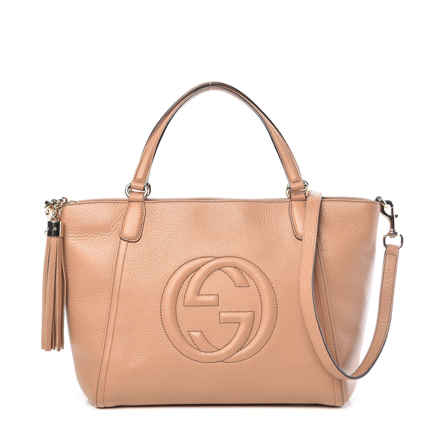 Pebbled Calfskin Small Soho Top Handle Bag Camelia