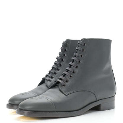Chanel Calfskin Cap Toe CC Lace Up Boots 37.5 Dark Grey 3 of 13